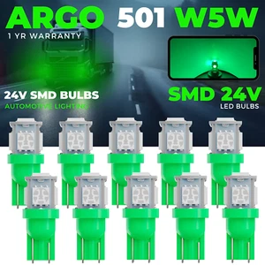 24v 501 Led Green Side Light 507 W5W 5 Smd Hella Spot Capless Bulbs HGV Truck - Picture 1 of 10