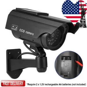 Solar Street Flashing LED Light Outdoor Garden Yard Security Dummy Camera Black - Picture 1 of 13