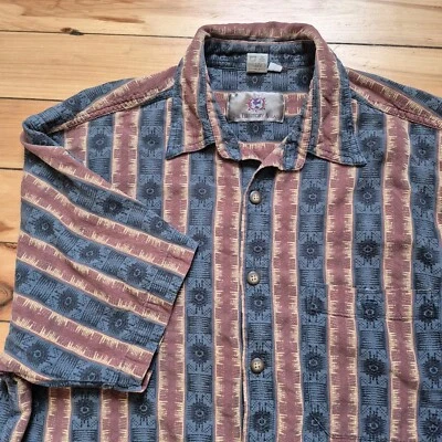Vintage Territory Ahead Men Shirt Large Blue Stripe Aztec Hippie Camp Southwest - Image 1 of 4