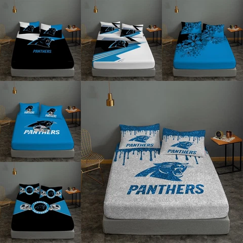 Carolina Panthers Bed Sheet Pillowcase Set Fitted Sheet Lightweight Microfiber Cover