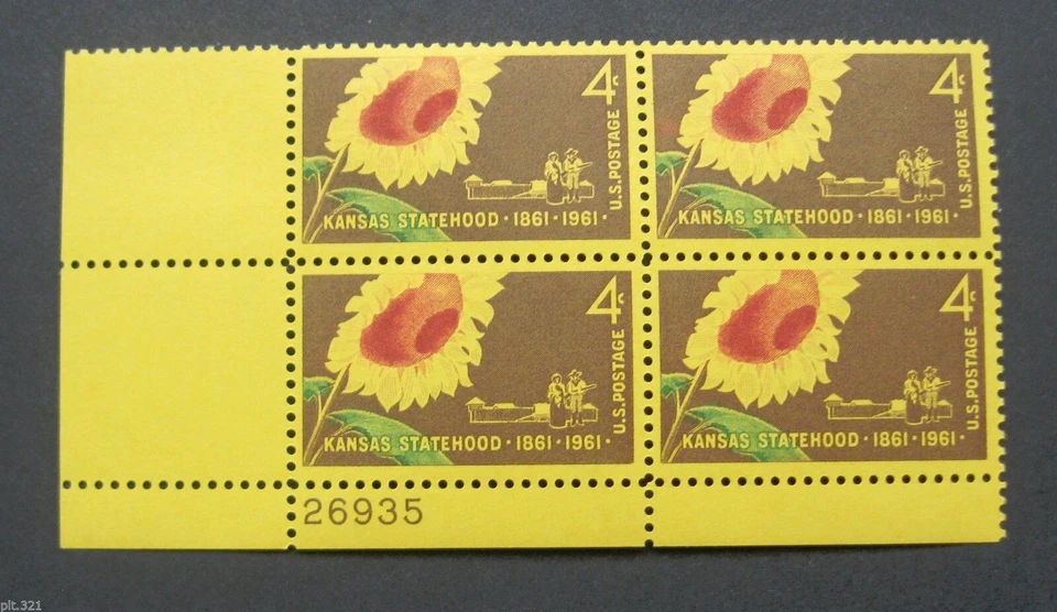 Sc # 1183 ~ Plate # Block ~ 4 cent Kansas Statehood, 100th Anniversary Issue - Image 1 of 1