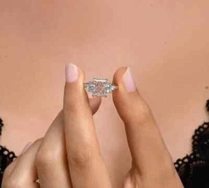 Radiant Cut 3.30Ct Lab Grown Vivid Pink Diamond Engagement Ring 14K White Gold - Picture 1 of 8