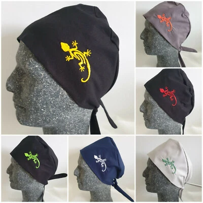 OP Haube Chemo Kopfbedeckung - Arztparxis Tierarzt Küche coole Stickerei Gecko - Bild 1 von 4