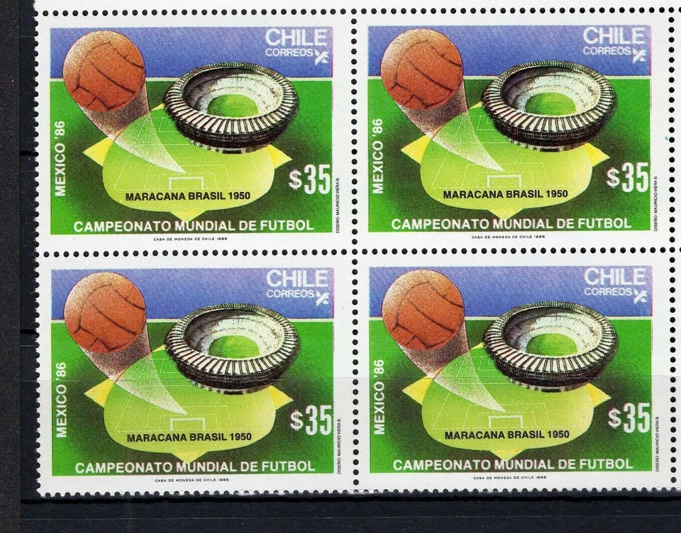 CHILE 1986 Mundial Fútbol Fútbol Fútbol 35p MNH Bloque de 4 Foto 1 de 1
