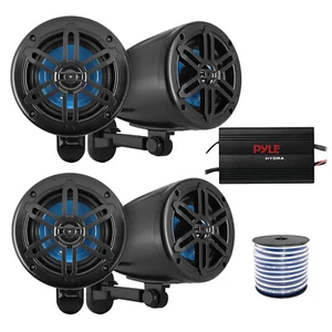 2 Pair of Pyle 5.25" 180W 2-Way Marine Off-Road Black Speakers, Amplifier, Wire - Picture 1 of 5