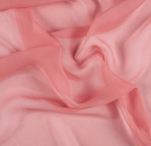 Coral 100% Silk Chiffon Fabric 45” Width Sold By The Yard - Picture 1 of 1