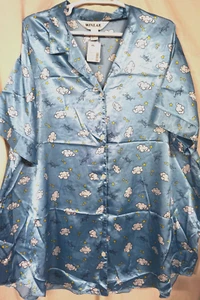 WINLAR 16087 CAMICIA DA NOTTE DONNA BLU STAMPA 'ANGELO' BOTTONI LUCIDA/TAGLIA 4X/NUOVA - Foto 1 di 3