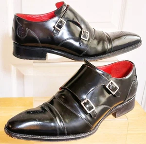 Scarpe JEFFERY WEST uomo pelle nera doppia fibbia Scarface Monk taglia 8 - Foto 1 di 6