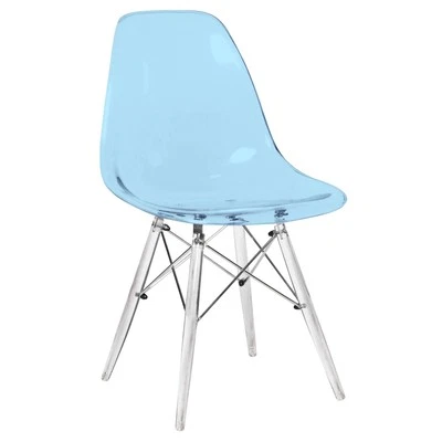 Dover Molded Curved Back Dining Side Chair in Transparent Blue and Acrylic Base - Image 1 of 4