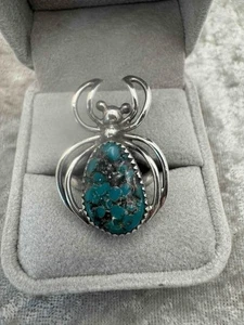 Sterling Silver Turquoise Najavo Spider Ring Size 6 Handmade - Imagen 1 de 1