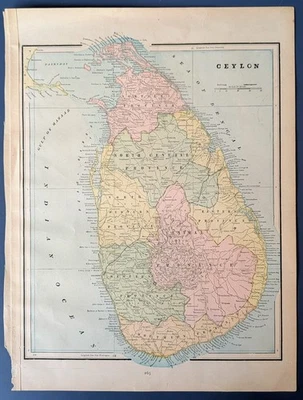 Mapa de finales del siglo XIX y principios del siglo XX de Ceilán Sri Lanka George Cram Foto 1 de 3