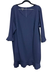 Talbots Navy Blue Ponte Stretch Ruffle Sheath Dress Womens 16W Career Office - Picture 1 of 8