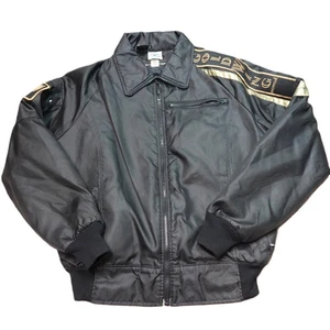 Vintage 80s Hondaline Gold Wing Bomber Jacket LARGE Black LINED Zip USA Made - Picture 1 of 21