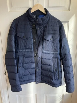 Hugo Boss Mens Puffer Jacket Ovano Blue Quilted Size 38 Medium Rain Winter Down - Image 1 of 4