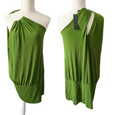 NWT Laundry Size M Green One Shoulder Dress Gold Ring Mini Dress Party Cocktail  - Image 1 of 4