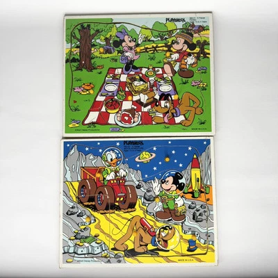 Playskool Wood Puzzle DISNEY Mickey Mouse & Friends MOON ADVENTURE & PICNIC Lot - Image 1 of 4