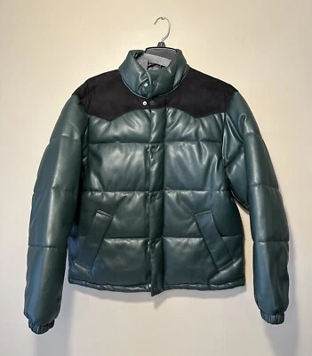 $278 Mens Hudson Jeans Vegan Leather Puffer Jacket Green Small *BRAND NEW* 🔥🔥 - Image 1 of 4