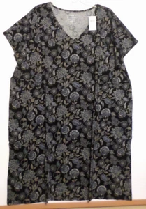 NWT! J JILL SOFT VNECK T SHIRT DRESS-2X-BLK STITCHED FLORAL-POCKETS-EASY! - Picture 1 of 5