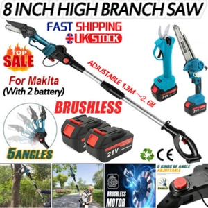 2 Batteries Brushless Pole Chainsaw 2 IN 1 Cordless Long Reach Cutter Pruner Saw - Picture 1 of 30
