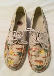 Sanuk Tropical Lace Up Canvas Boat Shoes Woman’s Size 8 - Picture 1 of 6