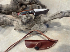 Small custom Wood Handle Carbon Steel hunter/skinner knife and leather sheath