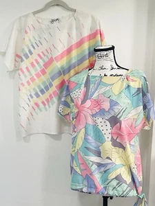 Vintage Vera Neumann Ladybug 10 Pastel Geometric Floral Shirt Top Lot of 2 EVC - Picture 1 of 16