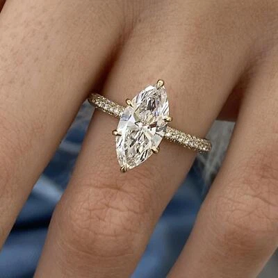 Marquise Labcreated Diamond Proposal Ring 14k Gold Solitaire w/ Pave Band 2.55Ct - Image 1 of 4