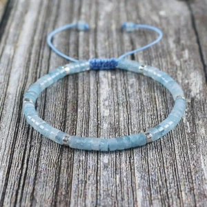 Natural Aquamarine Stone Bracelet Minimalist Gemstone Dainty Bracelet Handmade - Picture 1 of 2