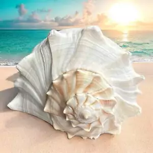 Large Conch Seashell White Brown Pattern Rare Big Ocean Sea Shell Coastal Decor - Picture 1 of 4