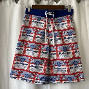 Budweiser Swim Trunk Men's Small Blue Red Lined All Over Print Vacation Beach - Picture 1 of 9