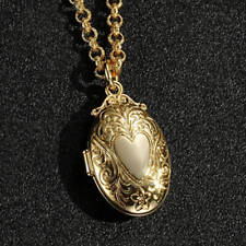 Premium Gold 18K GF Oval Locket Necklace with Heart Design Charm Ladies Women's