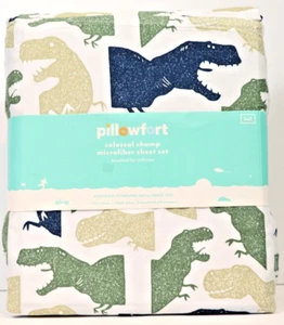 Pillowfort Dinosaur Sheet Set FULL green Blue Microfiber Sheets  Pillow Case NEW - Picture 1 of 4