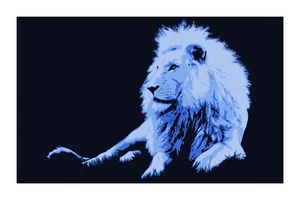 Afrikanischer Löwe blau Tier Pop Art signiert limitierte Auflage Druck von John Lathrop - Bild 1 von 5