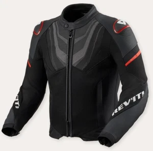 GIACCA JACKET MOTO REV'IT MANTIS 3 H2O PELLE TESSUTO AIR LEATHER NERO ROSSO TG M - Picture 1 of 2