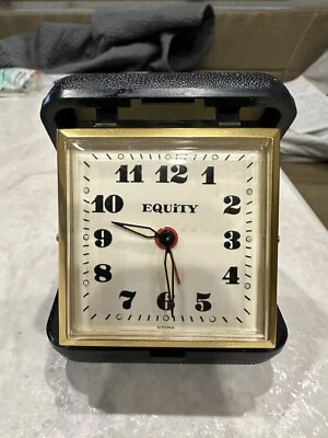 VTG Equity Travel Alarm Clock Wind Up Fold Up Style in Black Case Works - Image 1 of 4