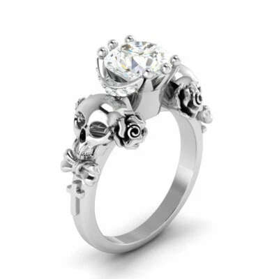 1.70Ct White Round CZ Flower & Skull Engagement Ring In 925 Sterling Silver - Image 1 of 2