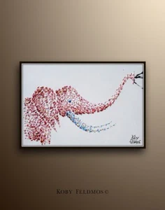 Elephant oil Painting 30" Beautiful pink and and blue colors, rich thick texture - Picture 1 of 5