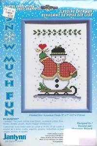 Sledding Snowman ~ Cross Stitch Kit w Frame - Janlynn Snow Much Fun - 5 x 7 - Bild 1 von 2