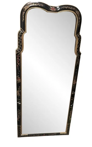 Asian Mirror, long , black paint ,mirror, wall, Henredon Cover