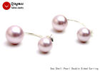 Purple Sea Shell Pearl 8-10mm Round Double Sided Earrings for Women Jewelry e755