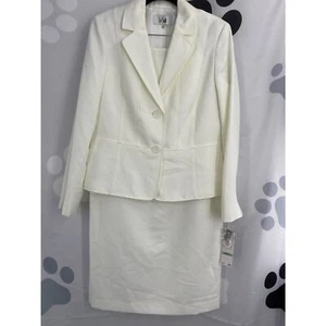 Le Suit NWT Two Piece Set 2 Button Notch Lapel Blazer Midi Skirt Ivory US 8 New - Picture 1 of 10