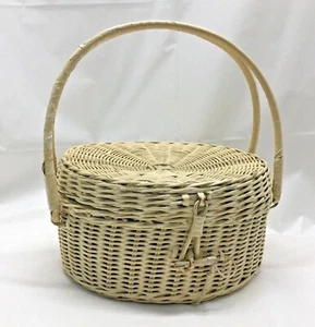 Craft Made Round Woven Basket Box Hand Purse - Picture 1 of 9