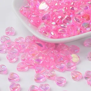 200pcs AB Color Pink Love Heart Shaped Beads Acrylic Beads for Valentines Day - Picture 1 of 3