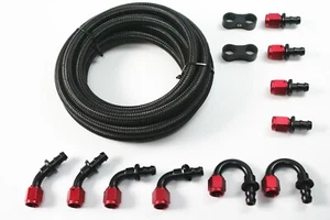 10ft 10AN Braided Fuel Line Stainless Steel 10PCS Push Lock Fitting Hose End RED - Picture 1 of 4
