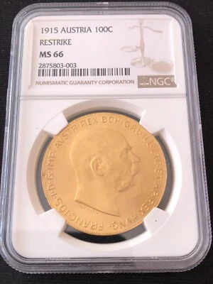 1915 Austria Franz Josef I 100 Corona Gold Coin Restrike NGC MS66 - Image 1 of 4