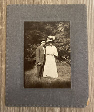 Vintage Cabinet Card Victorian Couple Man & Woman Elegant Top Hat Floral Hat