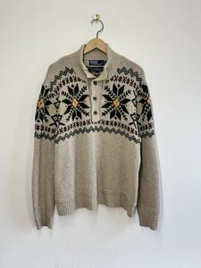 Polo Ralph Lauren Fair Isle Shawl Collar Sweater Beige Multi XL Cotton/Linen - Picture 1 of 4