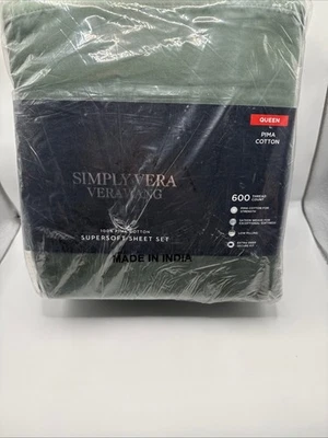 Juego de sábanas Simply Vera Wang Pima algodón 600 hilos verde agave REINA Foto 1 de 4