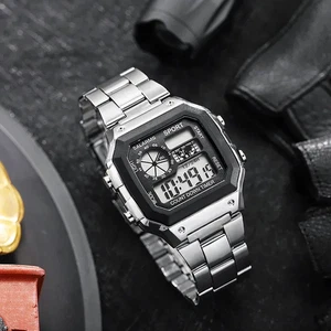Orologio Sportivo Uomo Lusso Argento Acciaio Inox - Orologio da Polso LED Impermeabile - Foto 1 di 13