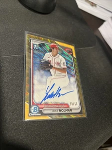 Luke Holman 2024 Bowman 1st Chrome Draft GOLD REFRACTOR AUTO 38/50 REDS - Picture 1 of 2